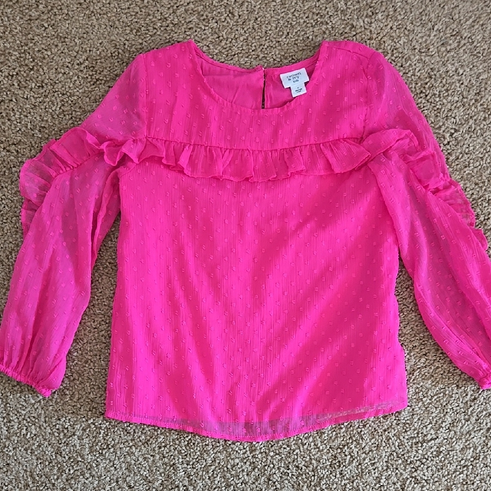 Crown & ivy Kids Pink ruffle sleeve blouse size small